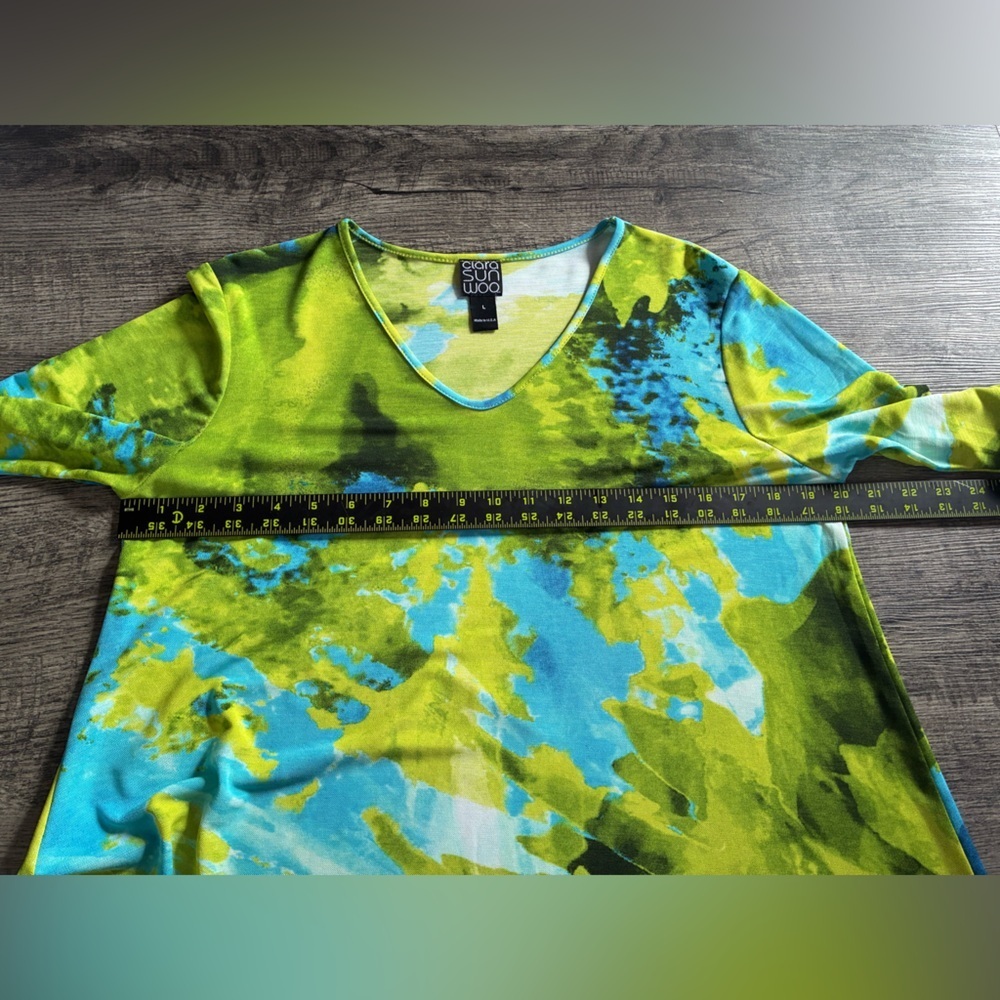 Clara Sun Woo Watercolor Tunic Top V Neck Large Boho Art to Wear - Picture 8 of 9